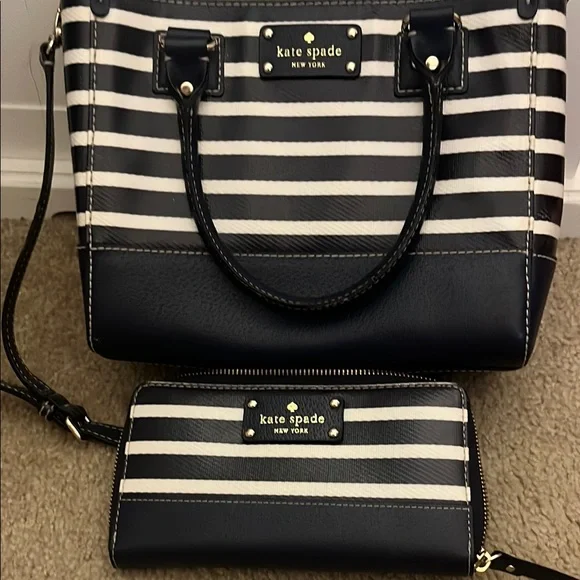 Kate Spade Navy and White Striped Satchel - Picture 6 of 12